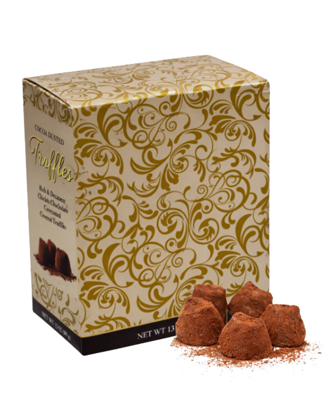 Chocolate Truffles Box Side and Chocolates