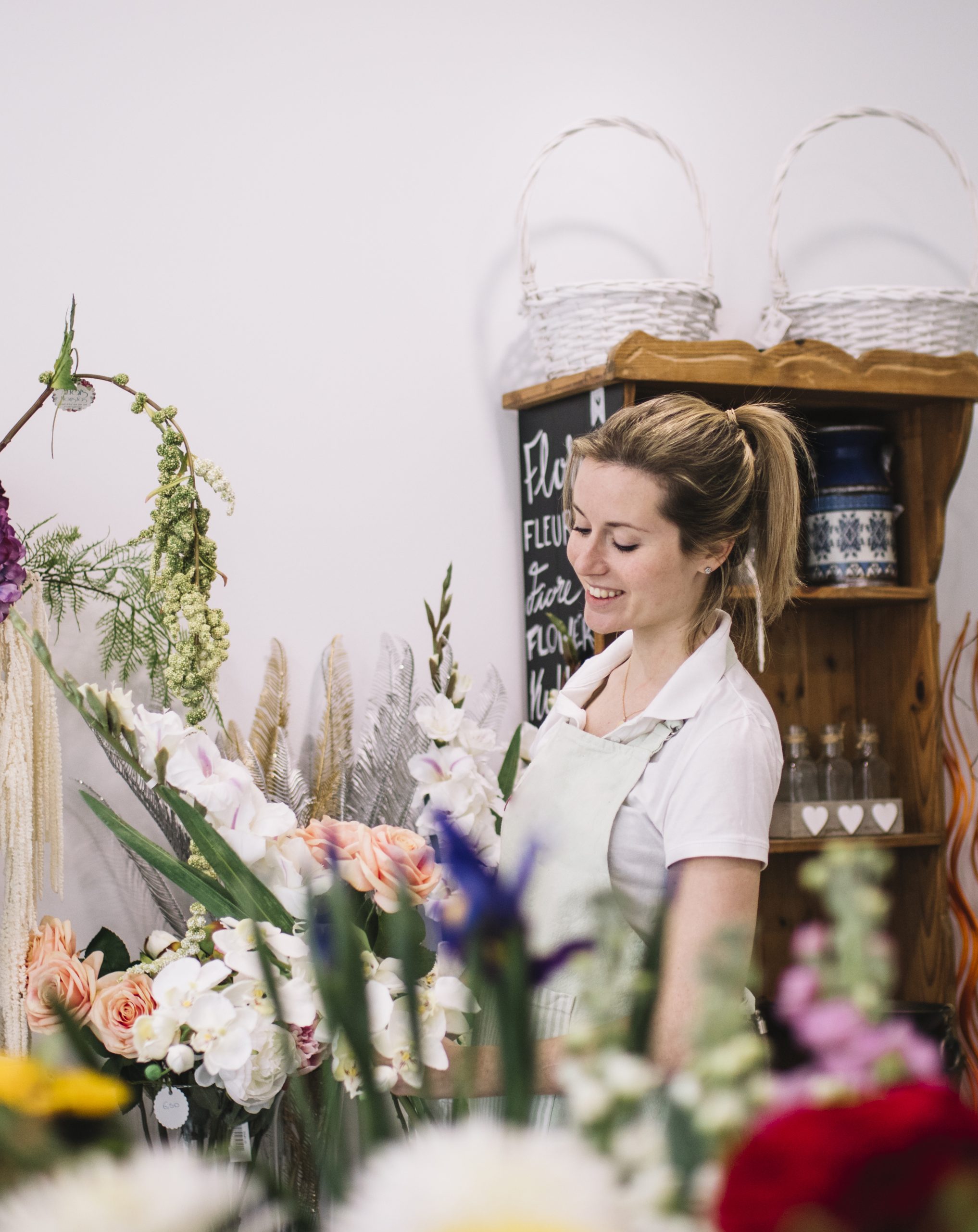 Florist working in studio