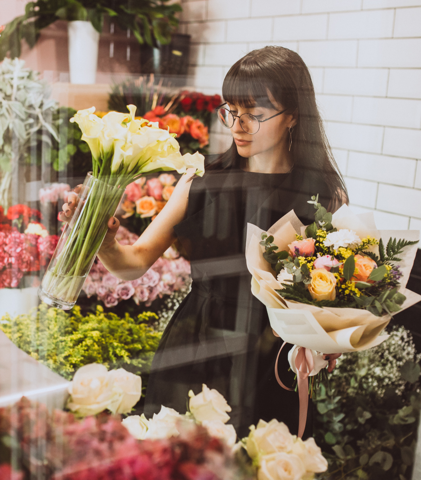 Florist working in studio